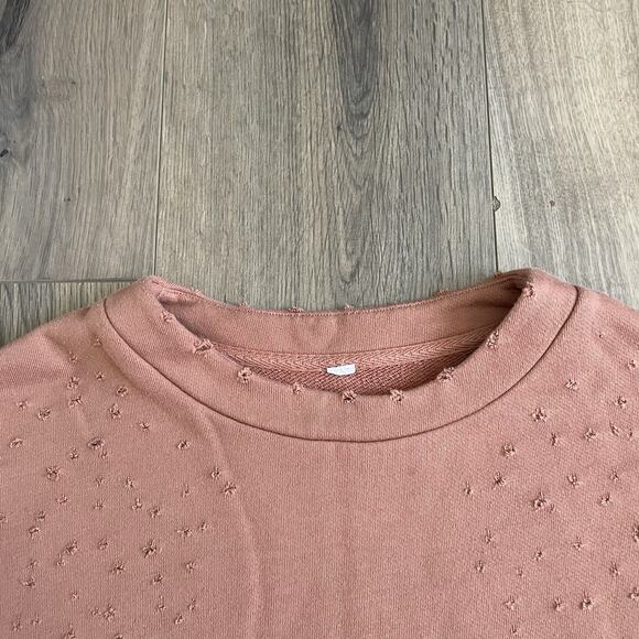 ALO Yoga Fierce Distressed Crewneck Cropped Pullover Sweatshirt Size XS Small * - Picture 4 of 10